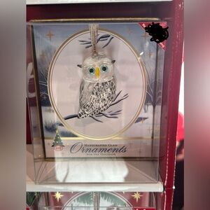 Glass Baron Handcrafted Glass Owl Ornament - White and Gray